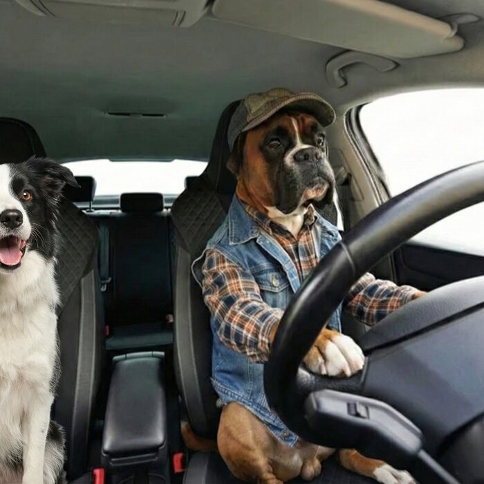 Perros viajando juntos en un automóvil